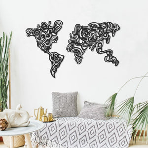 Cornice decorativa metallo nero mappa continenti Tribal