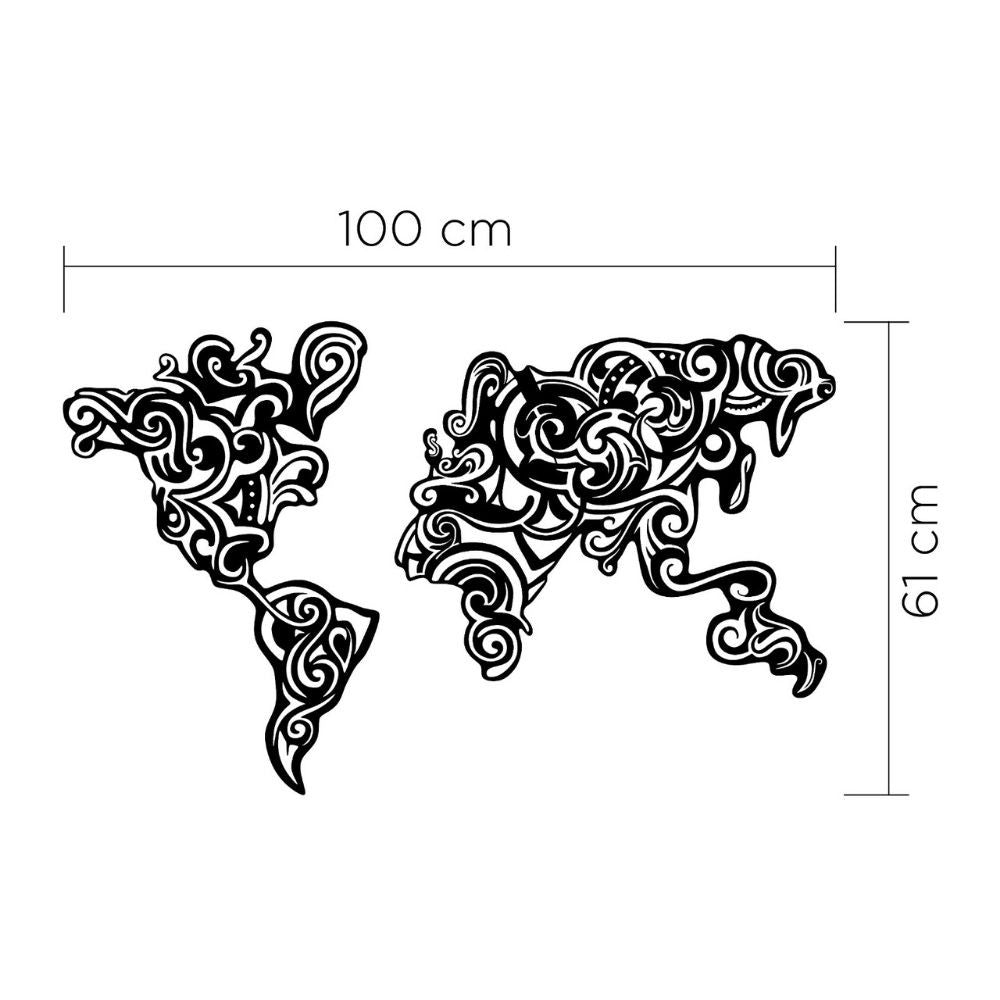 Cornice decorativa 100x61 cm Tribal metallo nero mappa continenti