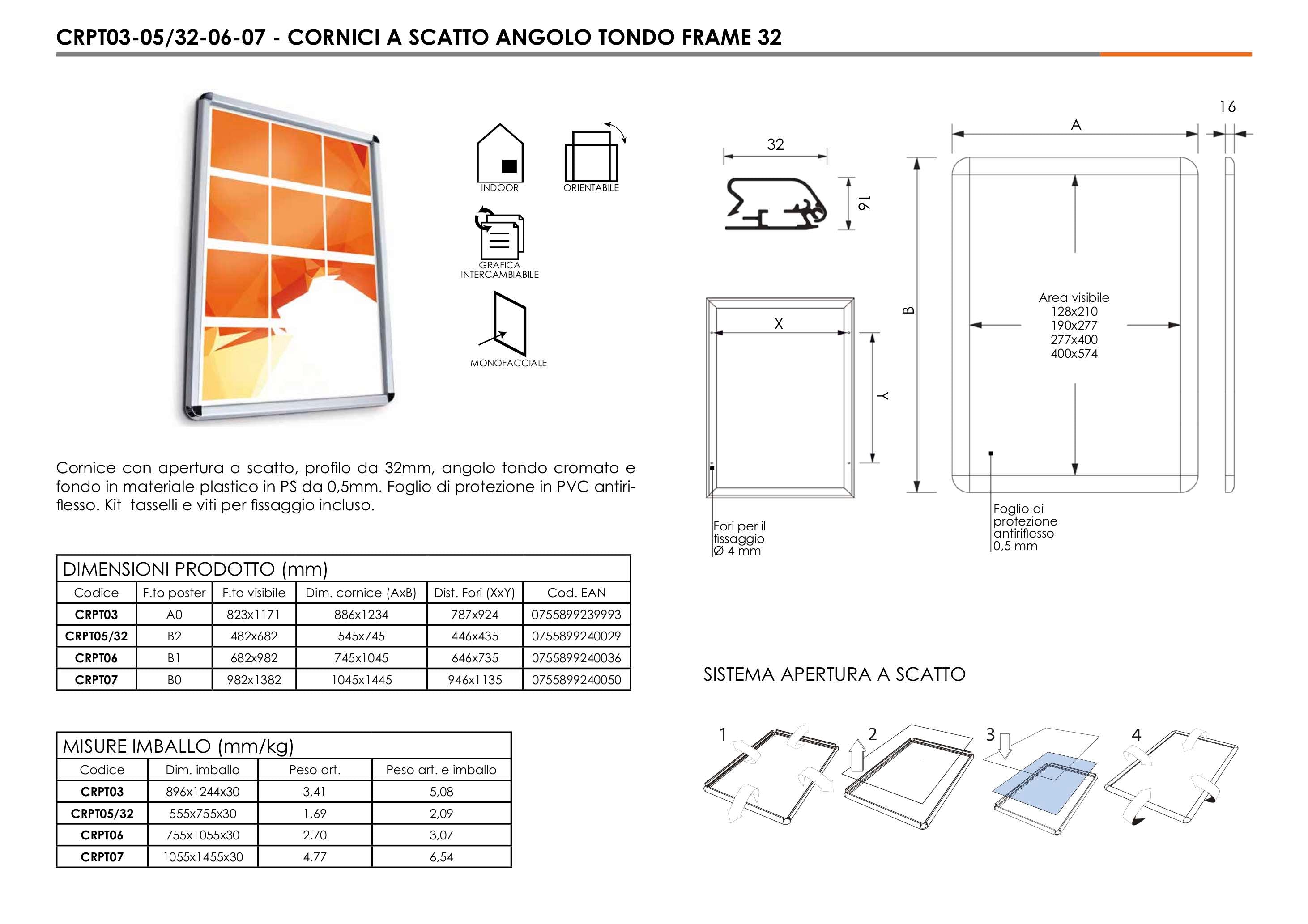 Cornice a scatto 50 x 70 profilo 32 mm angolo tondo