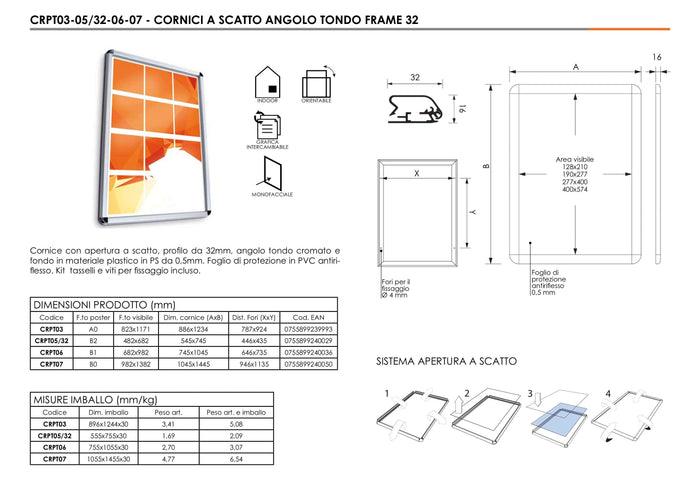 Cornice a scatto 50 x 70 profilo 32 mm angolo tondo