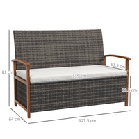 Divano da Giardino 2 Posti con Spazio Portaoggetti e Cuscini 127.5x64x81 cm in Rattan e Acciaio