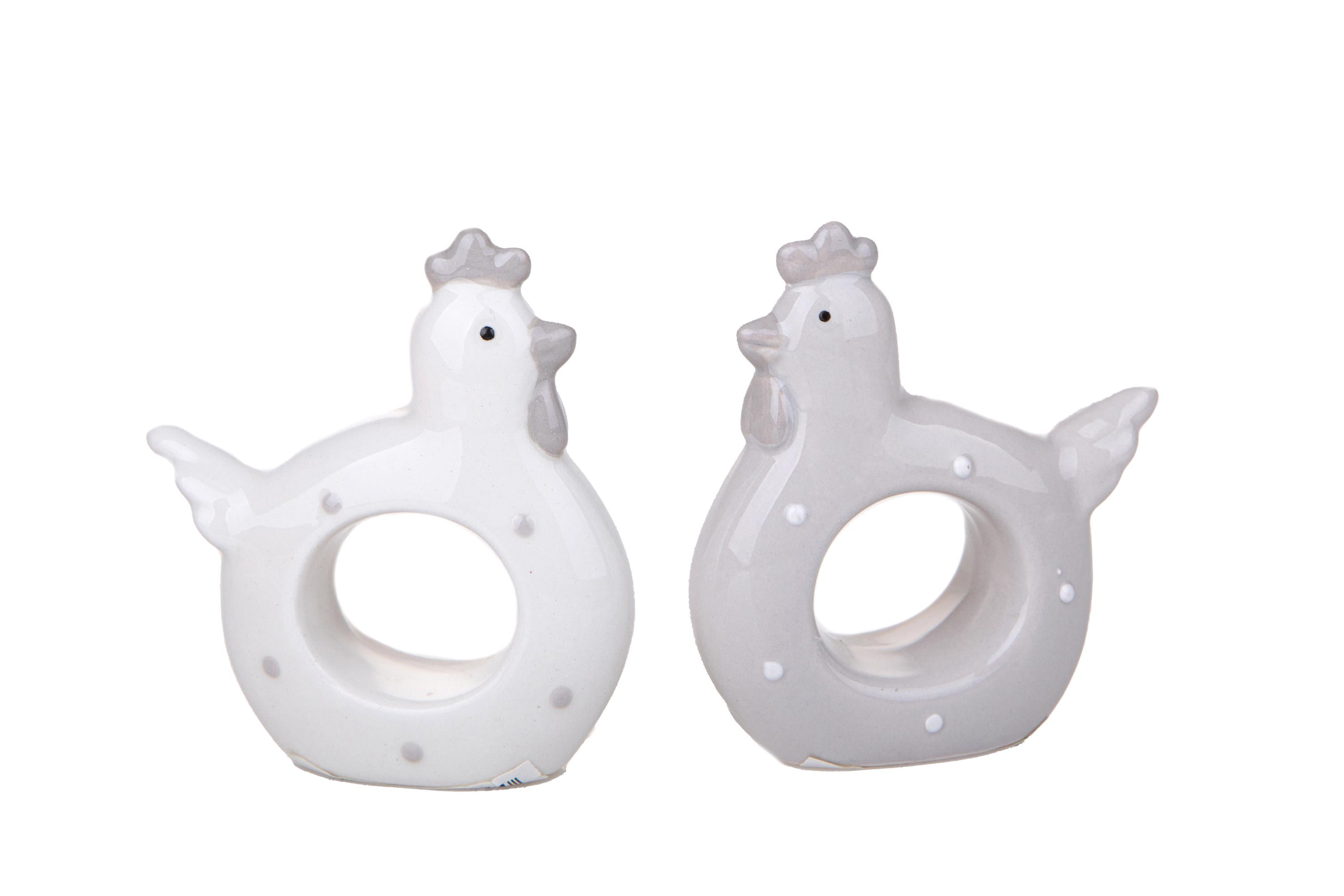 Set 12 Porta Tovagliolo in Ceramica a Forma di Gallina H 8 cm