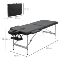 Lettino Massaggi Portatile 186x71x62-83 cm in Similpelle Nero