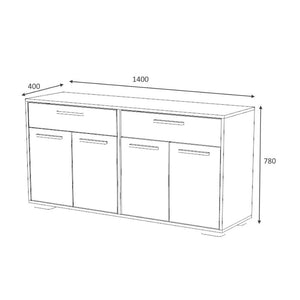 Credenza 4 ante e 2 cassetti 140 cm Truva colore grigio bianco