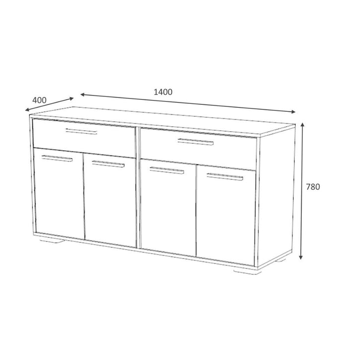 Credenza 4 ante e 2 cassetti 140 cm Truva colore grigio bianco