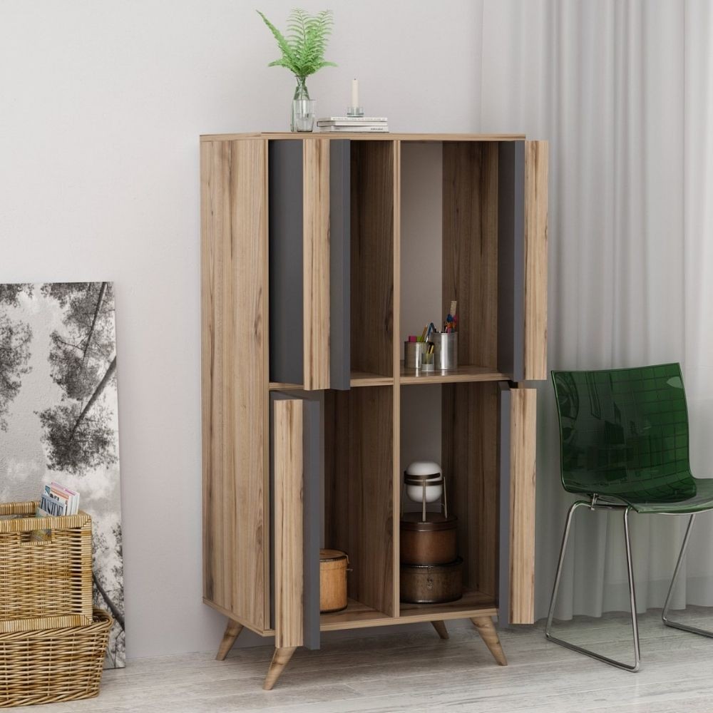 Credenza alta Rilla 4 ante antracite noce 72x139 cm