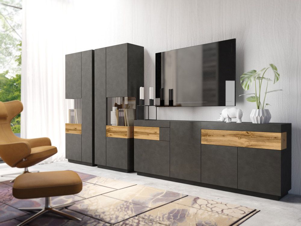 Credenza moderna antracite e rovere naturale, 4 ante e 2 cassetti ZHESILKECRED01