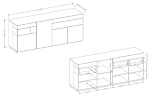 Credenza moderna antracite e rovere naturale, 4 ante e 2 cassetti ZHESILKECRED01