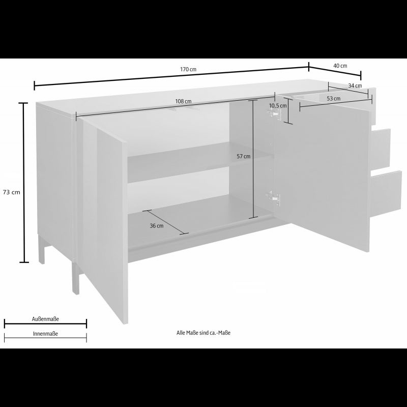 Credenza Metis 170 Con Piedistallo 2 Anta + 3 Cassetti Colore Bianco Lucido