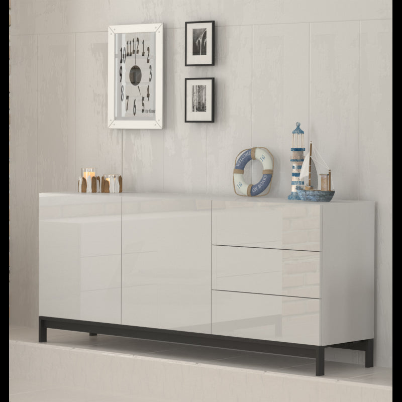 Credenza Metis 170 Con Piedistallo 2 Anta + 3 Cassetti Colore Bianco Lucido