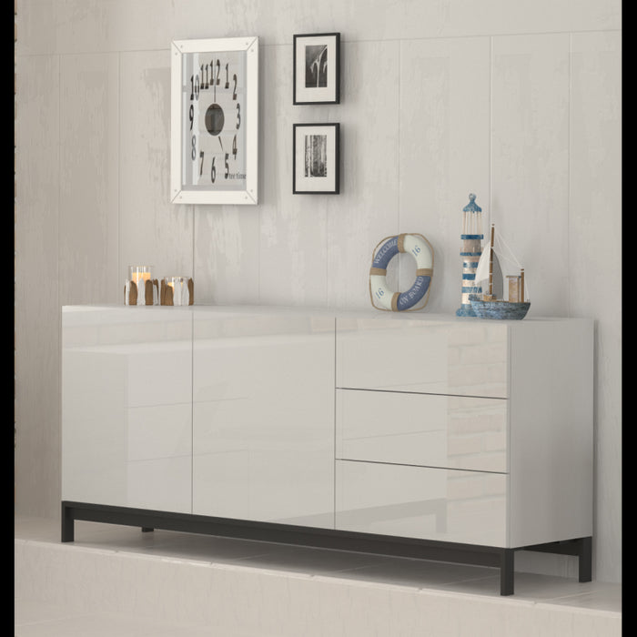 Credenza Metis 170 Con Piedistallo 2 Anta + 3 Cassetti Colore Bianco Lucido