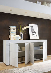 Credenza Moderna, Madia di Design, 4 ante, Bianco Lucido con frontali Beton ZLCEAY-MD4ABE