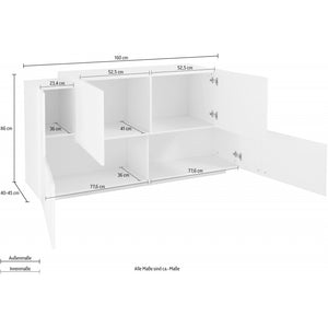 Credenza New Coro 160 – 4 ante – Bianco Lucido/Ardesia