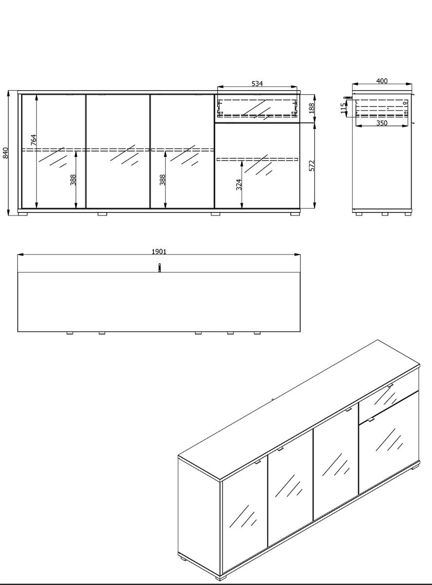 Credenza per soggiorno moderna, finitura Grigio grafite e Rovere ZFM64411011