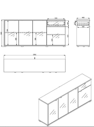 Credenza per soggiorno moderna, finitura Grigio grafite e Rovere ZFM64411011