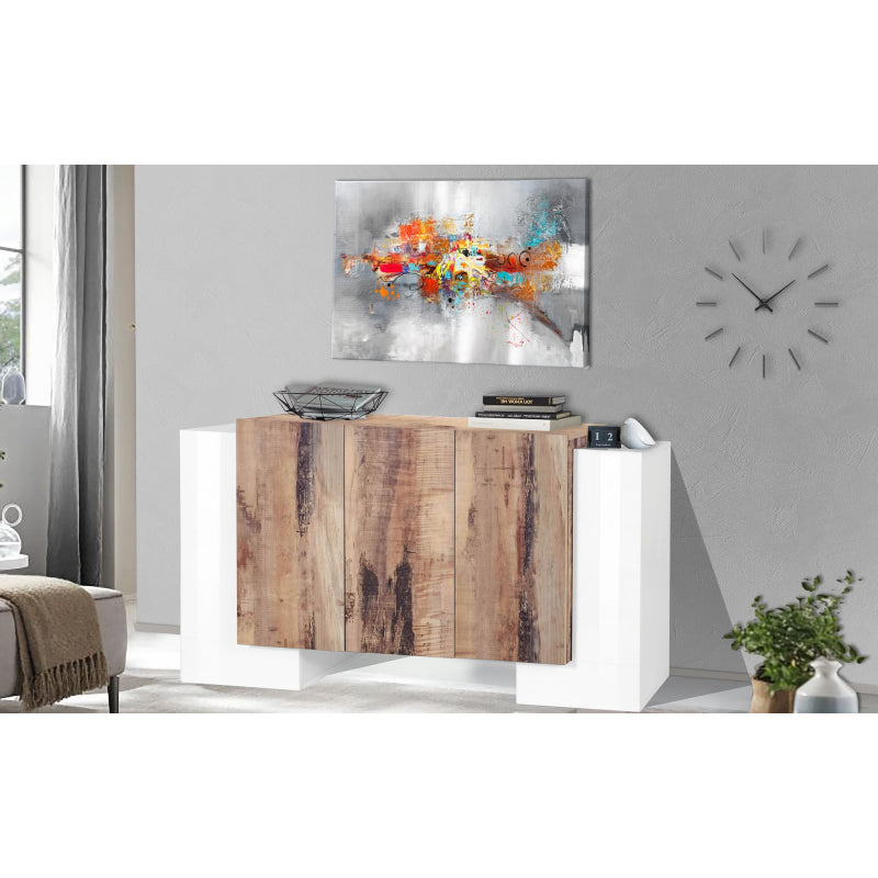 Credenza Pillon 170 2 Ante + 3 Ante Colore Bianco Lucido/Acero Pereira