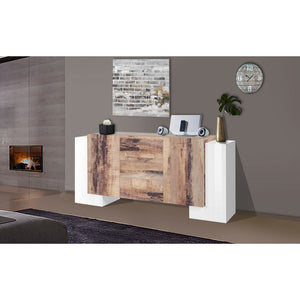 Credenza Pillon 210 2+2 Ante + 3 Cassetti Colore Bianco Lucido/Acero Pereira