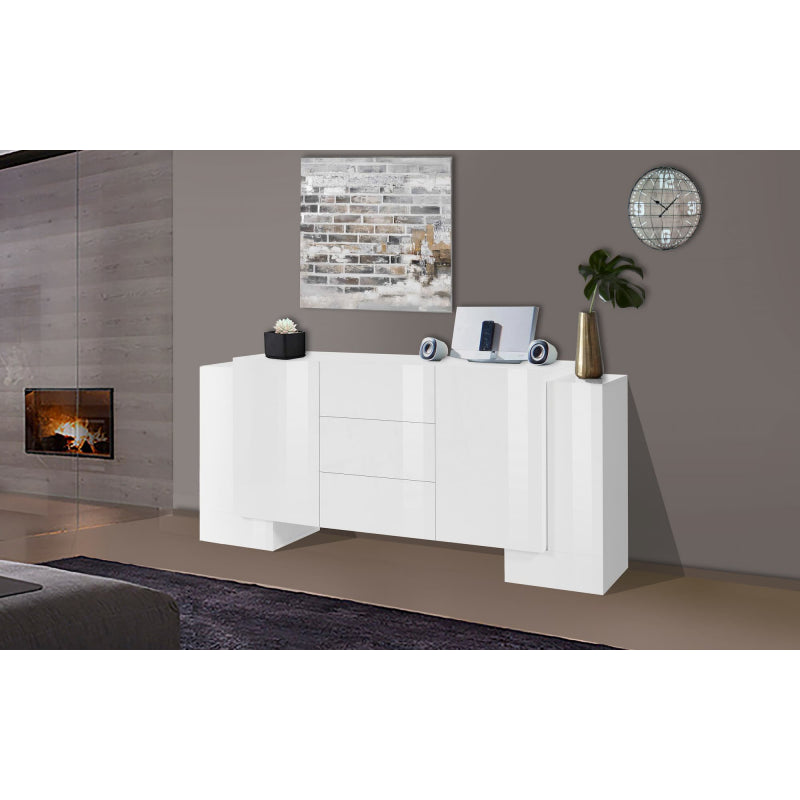 Credenza Pillon 210 €“2+2 Ante + 3 Cassetti Colore Bianco Lucido