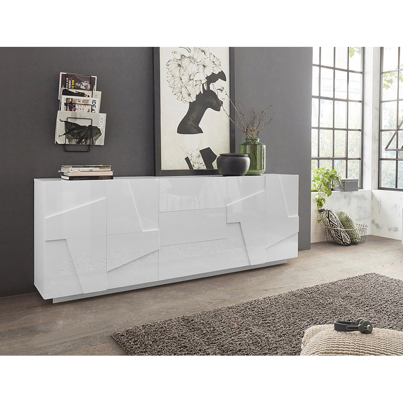 Credenza Ping 220 4 Ante/3 Cassetti Colore Bianco Lucido