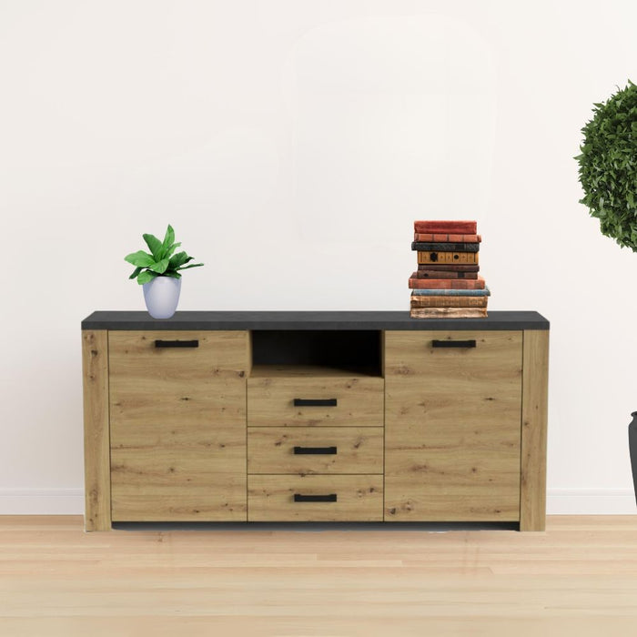 Credenza con 2 ante e 3 cassetti Follow870 179,6x40x83h colore rovere e antracite