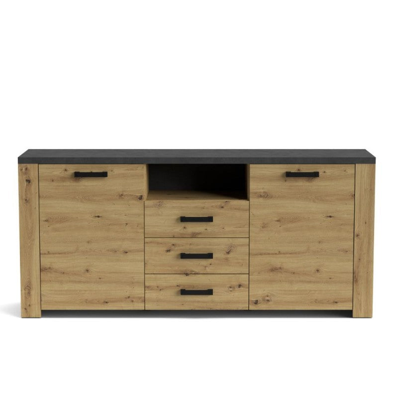 Credenza con 2 ante e 3 cassetti Follow870 179,6x40x83h colore rovere e antracite