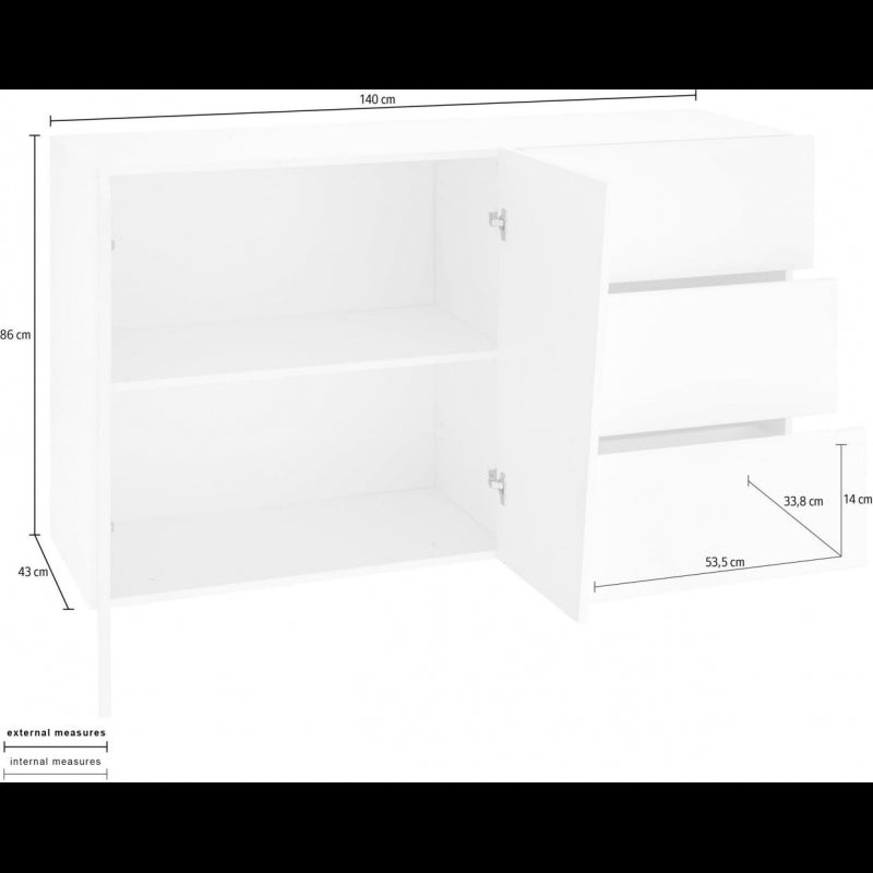 Credenza Vega 140 – 2 ante/3 cassetti – Ardesia