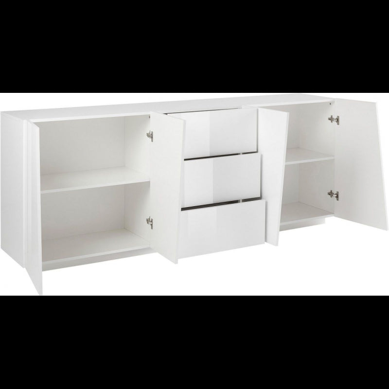 Credenza Vega 220 4 Ante/3 Cassetti Colore Bianco Lucido