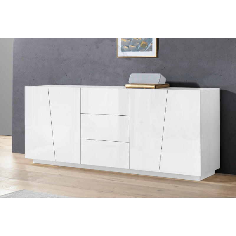 Credenza Vega 220 4 Ante/3 Cassetti Colore Bianco Lucido