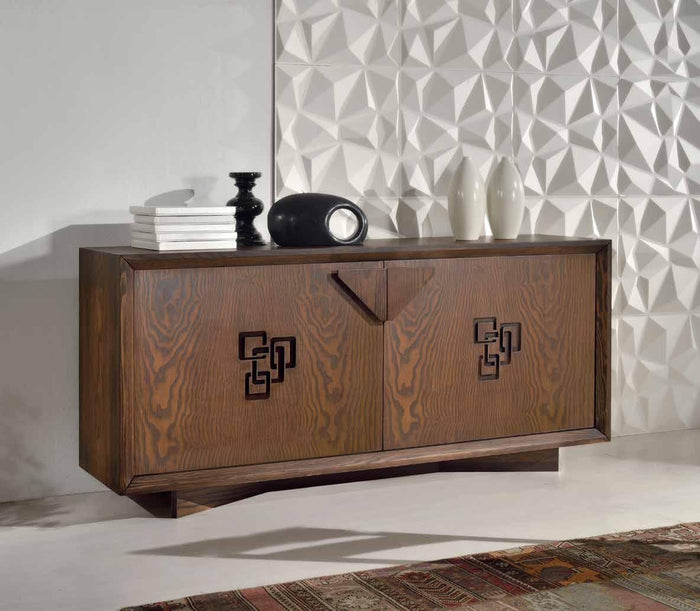 Credenza in frassino 2 porte finitura tabacco poro aperto con zoccolo l.180 p.50 h.85