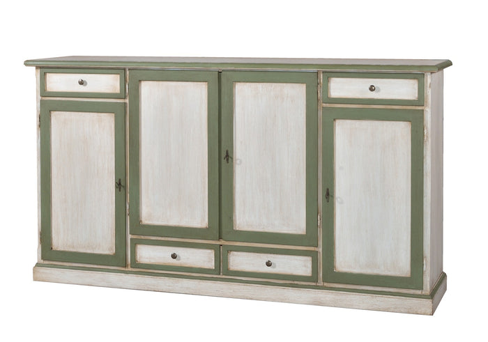 Credenzone in legno laccato bicolore finitura cerato bianco-verde misura l.205 p.49 h.113