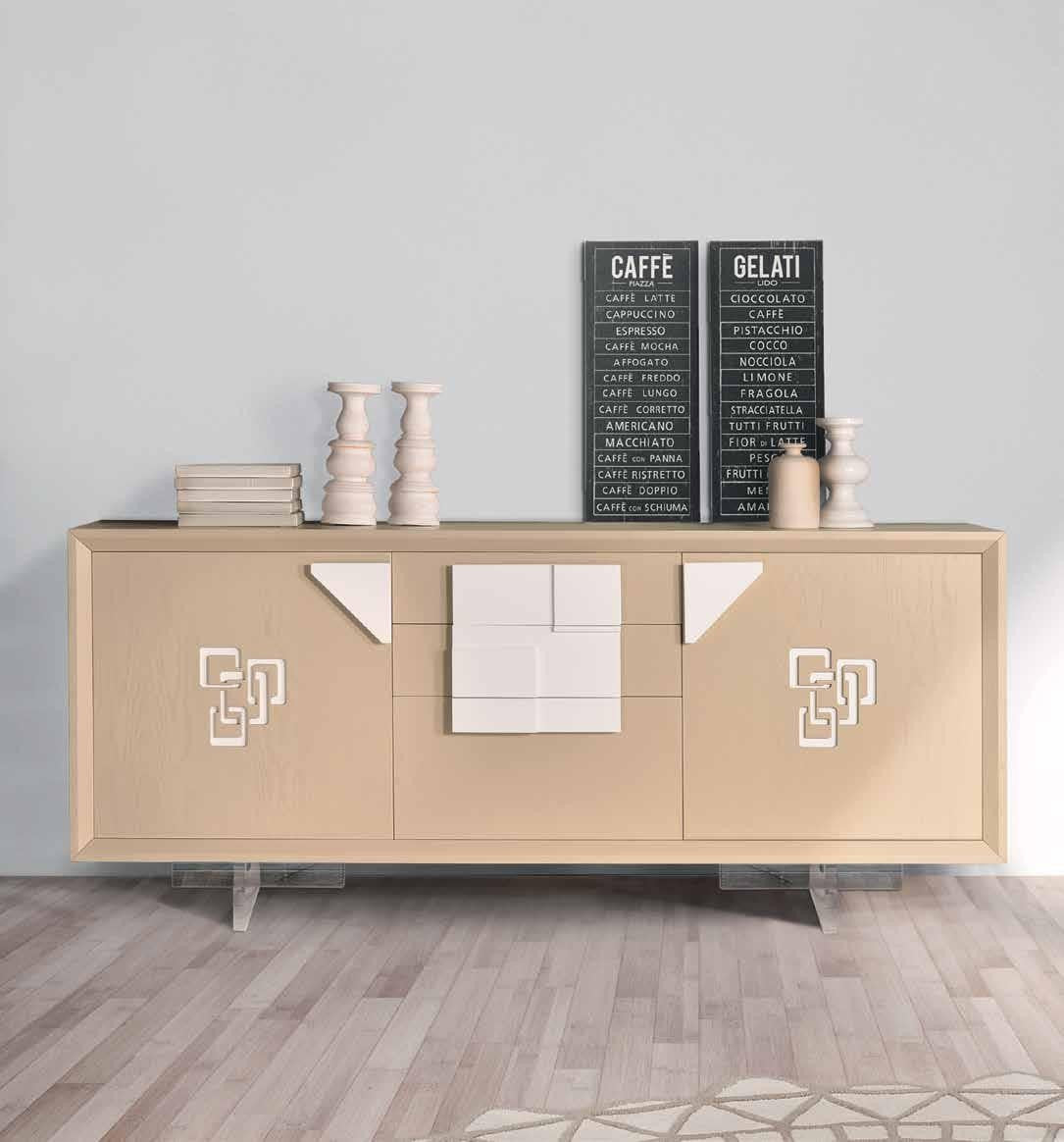 Credenza frassino laccato onice poro aperto 2 porte con zoccolo l.210 p.50 h.85