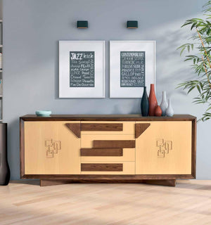 Credenza frassino tabacco poro aperto 2 porte con piedi in plexiglass l.210 p.50 h.90