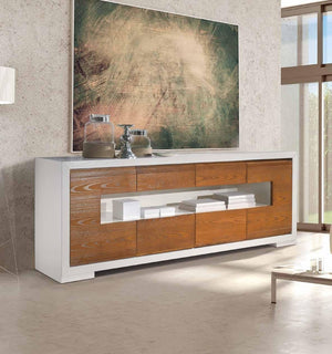 Credenza in frassino chiaro patinato semilucido  2 porte 4 cassetti con zoccolo l.213 p.45 h.85