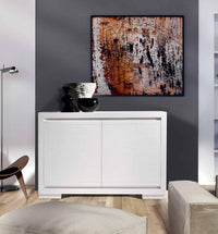 Credenza in frassino bianco poro aperto 2 porte con zoccolo  l.128 p.45 h.85