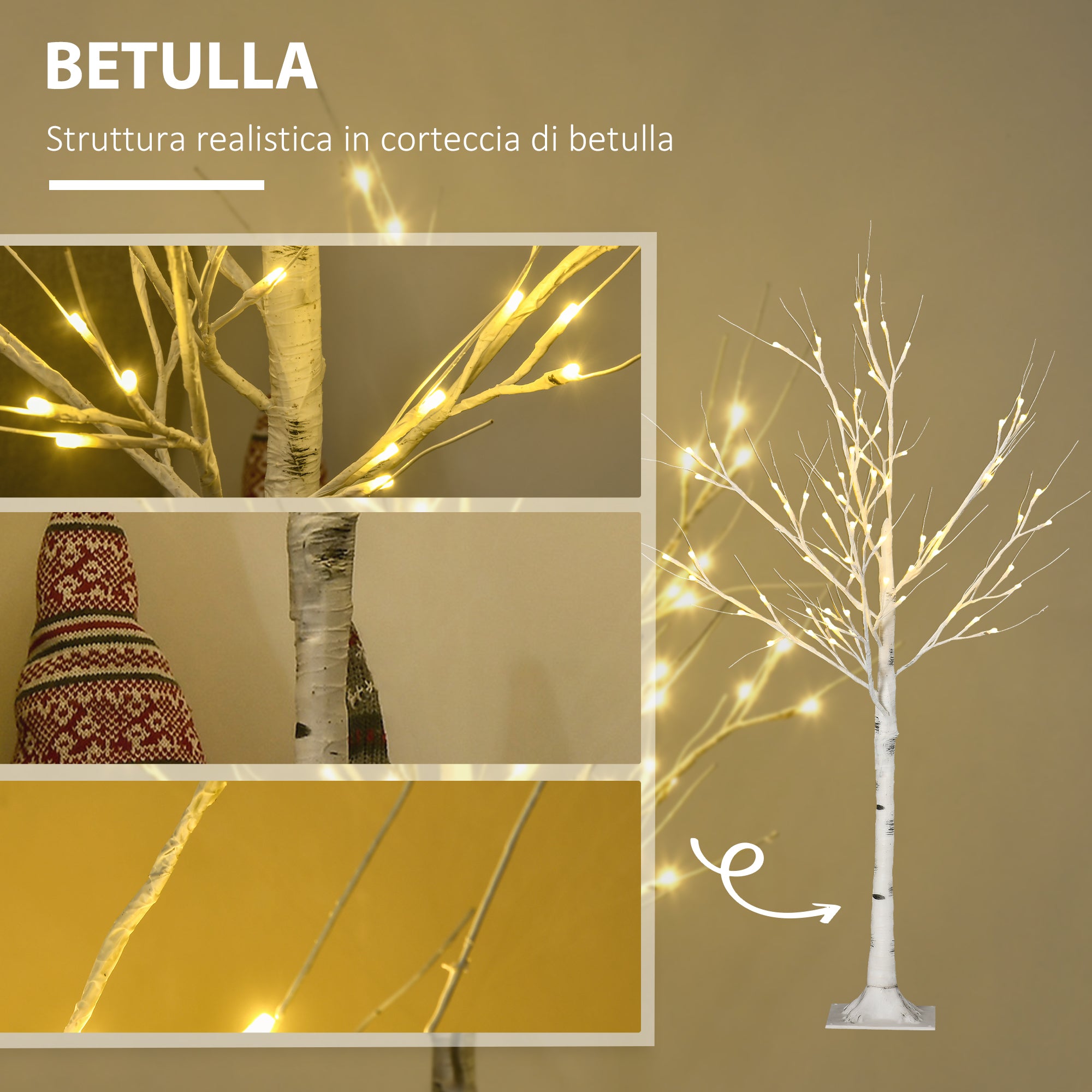 Albero di Natale 17x17x120 cm con 72 Luci LED Bianco