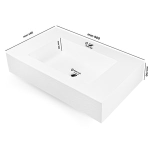 Ogomondo top lavabo sospeso in materiale marmo resina finitura asfalto *** misure 90x46x15 cm, tinta bianco, confezio...