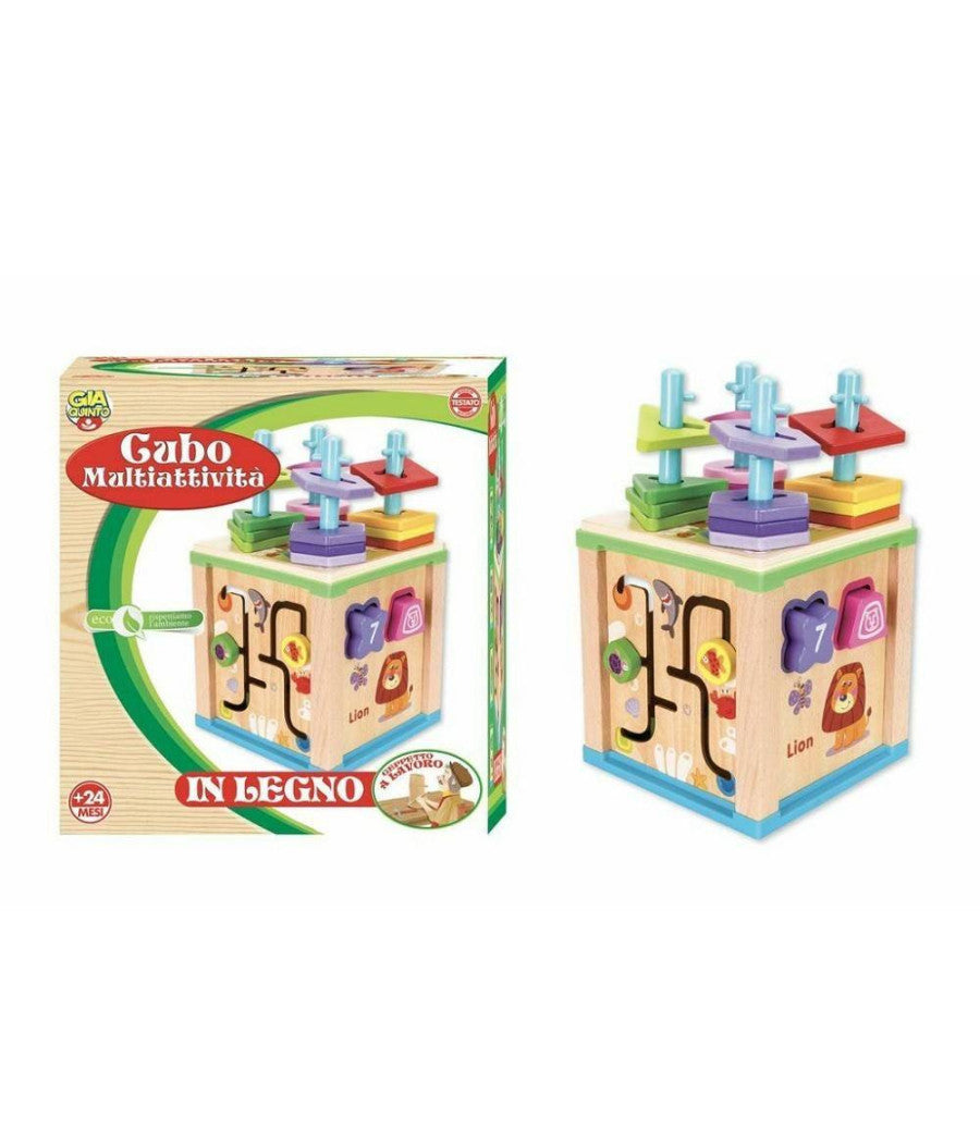 Cubo Multi Attività  In Legno Giocattolo Gioco Educatico Didattico Bambini +24 M         