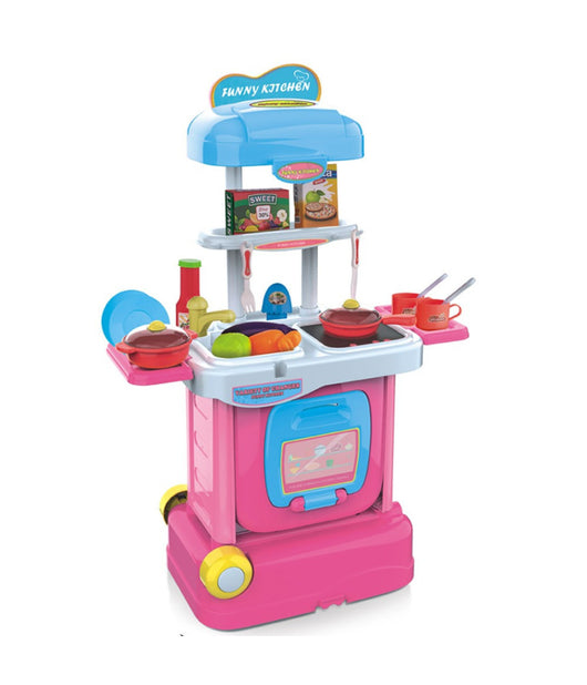 Cucina Giocattolo Bambini Fornello Luci Suoni Richiudibile In Trolley Accessori         