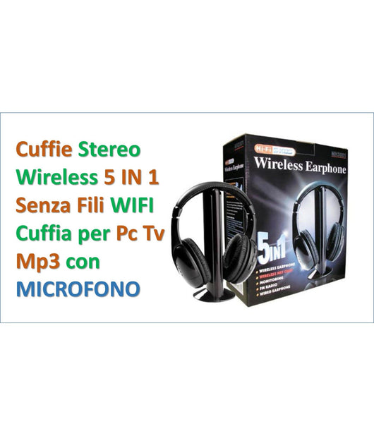 Cuffia Cuffie Wireless 5 In 1 Senza Fili Wi-fi Microfono Radio Fm         