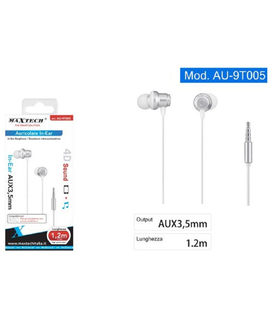 Cuffie Auricolari In-ear Connettore Aux 3,5mm Filo Da 1,2 Mt Smartphone Au-9t005         