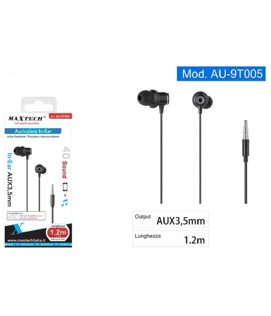 Cuffie Auricolari In-ear Connettore Aux 3,5mm Filo Da 1,2 Mt Smartphone Au-9t005         