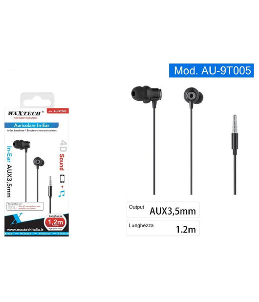 Cuffie Auricolari In-ear Connettore Aux 3,5mm Filo Da 1,2 Mt Smartphone Au-9t005         