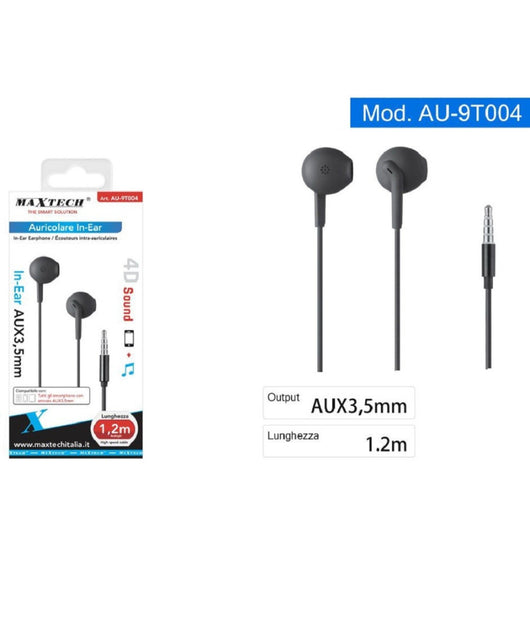 Cuffie Auricolari In-ear Connettore Aux 3,5mm Per Smartphone Suono 4d Au-9t004         