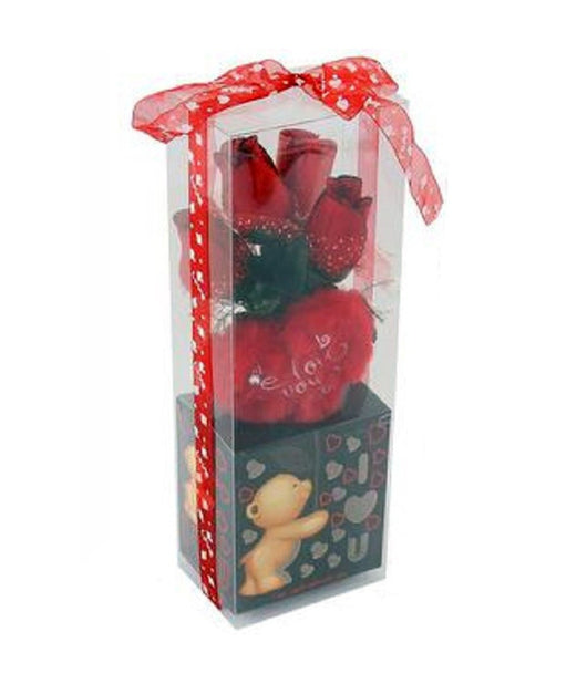 Cuore In Peluche Con Fiori Confezione Regalo Per San Valentino 10x7.5x30cm 63301         