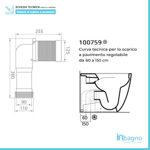 Curva tecnica per wc traslato con scarico a terra da 6 a 15 cm