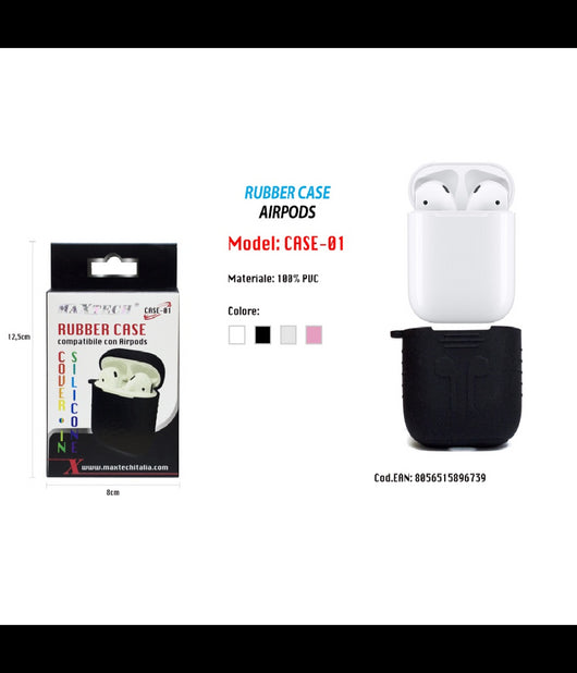 Custodia In Silicone Per Cuffie Auricolari Airpods Cover In Gomma Pvc Maxtech Case-01         