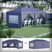 Gazebo Pieghevole da Giardino 5,85x2,95m in Acciaio e Tessuto Oxford Blu