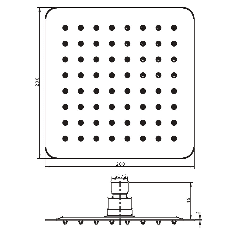 Soffione doccia quadrato acciaio inox 2 mm spessore effetto pioggia varie misure bagno *** misure 200x200x2 mm 64 uge...