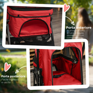 Passeggino per Cani Piccoli Pieghevole Maniglione Reversibile 76,5x52x95cm Rosso