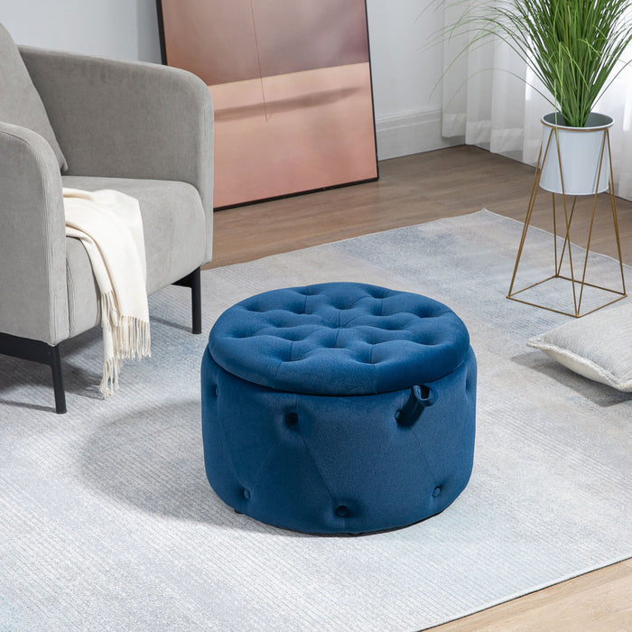 Pouf Poggiapiedi Ø60x40 cm in Velluto Blu Scuro